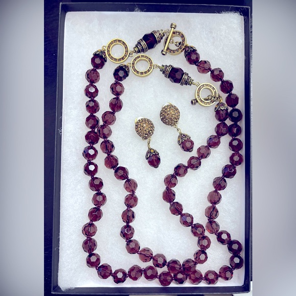 Heidi Daus Champagne Amethyst & Gold Double Necklace & Clip On Earrings Set - Picture 3 of 17